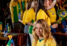 No Rio de Janeiro, estrela de ‘Supergirl’ assiste ao primeiro jogo do Brasil na Copa do Mundo